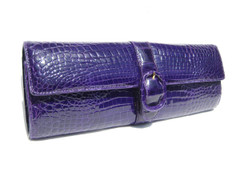 New PURPLE 2010's Crocodile Belly Skin CLUTCH Cross Body Shoulder Bag - EILEEN KRAMER