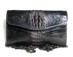 Jet BLACK 1990's Hornback CROCODILE Skin CROSS BODY Shoulder Bag Clutch