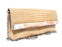 TAN Early 2000's LIZARD Skin CLUTCH Shoulder Bag -STONE front!