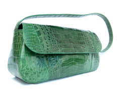 Bright GREEN 2010's CROCODILE Belly Skin Shoulder Bag w/Unique Hardware