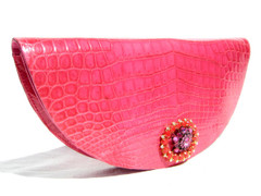 Stunning HOT PINK 2000's Crocodile Porosus Belly Skin Clutch Bag - PARIS