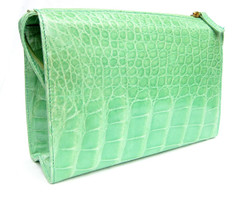 Neptune GREEN HELENE Late 2000's ALLIGATOR Belly Skin CLUTCH Bag - ITALY