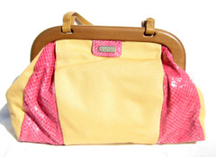 XL 2000's Pink & Yellow SNAKE Skin & Canvas LINEN Shoulder Bag - LAMBERTSON TRUEX