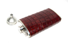 Tall Custom Dark Brown Alligator Belly Skin 6 Oz. Stainless Hip FLASK - NEW!