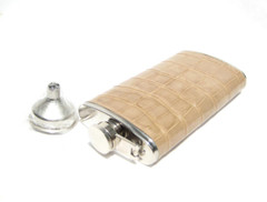 Tall Custom Blonde TAN Alligator Belly Skin 6 Oz. Stainless Hip FLASK - NEW!