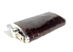 Dark  Brown Tall Custom Crocodile Belly Skin 6 Oz. Stainless Hip FLASK - NEW!