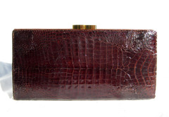 Women's 1980's-90's Long Brown Crocodile Porosus Belly Skin Checkbook Wallet - I