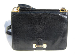 BLACK 1960's LEDERER Lizard Skin Shoulder Cross Body Bag - Italy