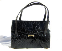 Jet BLACK 1950's-60's Exotic TURTLE SKIN Handbag - PALIZZIO