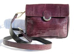 1980's Purple Lizard Skin Crossbody Shoulder Bag