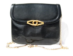 Classic Black 1950's-60's MARTIN VAN SCHAAK Lizard Skin Clutch CROSS BODY Should