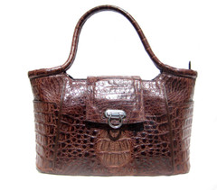 XL Tobacco Brown Hornback Crocodile Skin SHOULDER BAG - NINA RAYE