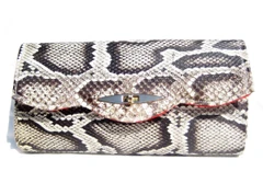 Stunning 1990's PYTHON Snake Skin CLUTCH Bag with RED Velvet Interior!