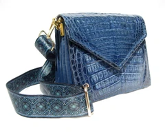 BLUE 2000's Handmade MAXIMA Alligator Belly Skin CROSS Body Shoulder Bag