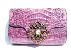 Jeweled LILAC Purple 1990's-2000's Petite CROCODILE Skin Clutch Bag