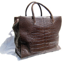 Early 2000's XXL Dark Brown ALLIGATOR Belly Skin Travel Bag WEEKENDER - LAURENT EFFEL - St. Barths