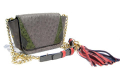 Small GRAY, GREEN & RED  2000's Ostrich Skin Clutch CROSS Body Shoulder Bag - IT