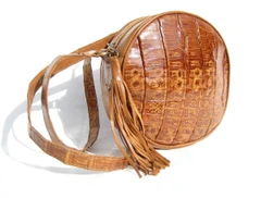 Caramel 1990's HENRI BENDEL Crocodile Skin Crossbody Canteen Bag - Italy
