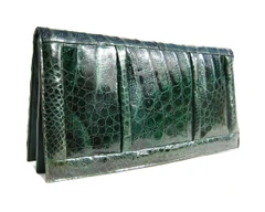XXL GREEN 15" 1940's-50's Sleek CROCODILE Skin Clutch - ARGENTINA