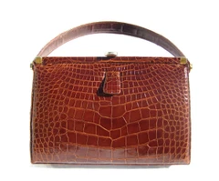Lovely Chocolate BROWN 1960's LUCILLE de PARIS Alligator Handbag