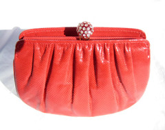 Elegant RED 1980's-90's KARUNG Snake Skin Clutch Shoulder Clutch Bag - Jeweled C