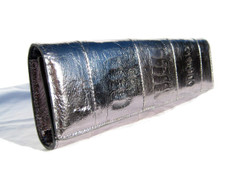 Stunning 13" LONG 1990's SILVER Ostrich Leg Evening CLUTCH - Jilly