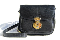 SISO 1990's-2000's NAVY Blue LIZARD Skin SHOULDER Cross Body Bag - ITALY