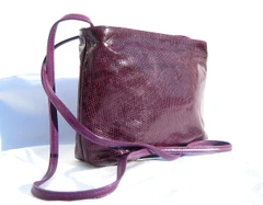 1990's Dark Purple Lizard Skin Crossbody Shoulder Bag - Paris!