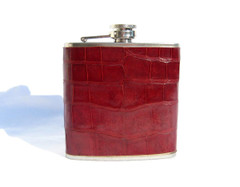 RED Alligator Belly Skin 6 Oz. Stainless Hip FLASK - New!