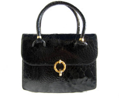 Lovely Jet BLACK 1950's-60's Exotic TURTLE SKIN Handbag - PALIZZIO