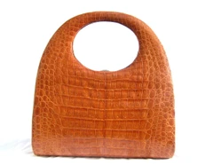 XL 1960's BURNT ORANGE Crocodile Belly Skin Handbag - LOPEZ - Buenes Aires