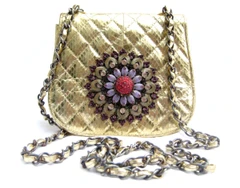 Custom GOLD Jeweled Chanel-Style 1990's Quilted Snake Skin Shoulder Cross Body B