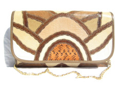 Tan, Brown & Cream 1980's Patchwork Snake Skin Clutch Shoulder Bag - VARON