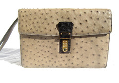 Unique 1990's-2000's  GRAY & Black COLOR BLOCK Ostrich Skin Clutch