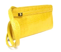 Buttercup YELLOW 2000's Handmade Alligator Belly Skin Shoulder Clutch Bag