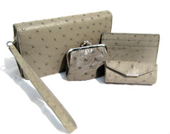 Small GRAY 2000's CAPE COBRA Ostrich Skin Clutch Wristlet with Accessories!