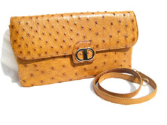 Whiskey Brown 1990's CAPE COBRA Ostrich Skin Clutch Shoulder CROSS BODY Bag