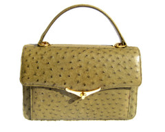 ARMY GREEN Early 2000's OSTRICH Skin Handbag