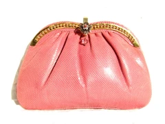 PINK 1980's Jeweled KARUNG Snake Skin Clutch Shoulder Bag - ASHNEIL