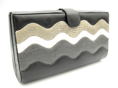 Late 1990's DECO Style Black, Gray & Cream Snake Skin Clutch Shoulder Bag