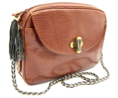 XL SISO 1990's-2000's CHESTNUT Brown LIZARD Skin SHOULDER Cross Body Bag - ITALY