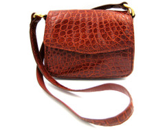 HELENE 1990's Cognac CROCODILE Belly Skin Shoulder CROSS BODY Bag Clutch