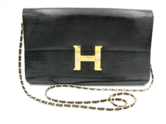 LARGE 1980's BLACK Lizard Skin Clutch Shoulder Bag - FINESSE LA MODEL - Hermes S