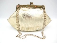 Metallic Gold JACOMO PARIS - 1960's Jeweled Snake Skin Evening Bag