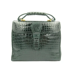 XL 1990's-2000's GREEN ALLIGATOR Belly Skin Shoulder Bag SATCHEL -Maxima - ITALY