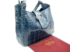 Early 2010's  CERULEAN BLUE Crocodile Belly Skin Shoulder Bag - Mauro Governa fo