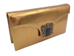 Copper JEWELED 1970's LIZARD Skin CLUTCH Shoulder Evening Bag - LA JEUNESSE