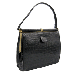 Classic BLACK 1960's LUCILLE de PARIS Alligator Belly Handbag