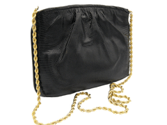 Timeless BLACK Late 1990's Lizard Skin CLUTCH Shoulder Bag