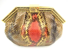 COLOMBETTI 1980's SLATE BLUE & RED PYTHON Snake Skin Clutch